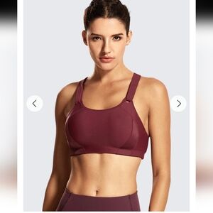 NWT SYROKAN A281 High Impact Support Front Adjustable Sports Bra 36C DARK RED 03